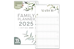 SPIELEFABRIK Family calendar 2025 5 columns FLORAL family planner 2025 and Oct-Dec 2024, wall calendar 23 x 43cm, planner for family 2025, wall planner Boho, flowers, design