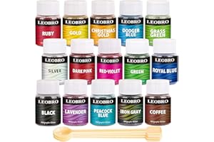 LEOBRO Glitzerpulver, 15 Farben, feiner Glitzer 150 g, holografisches Glitzerpulver-Set zum Bemalen und Dekorieren, Glitzerpulver für Epoxidharz, Nägel, Gießen, Dekoration, mit 10 Stück Löffel