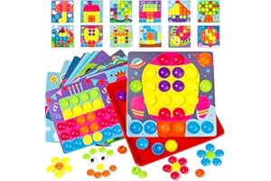 AKOKIE Juguetes Niños 2 3 4 Años,Puzzles Mosaicos Juegos Infantiles Montessori 2 3 4 Años con Uñas Setas Tablero de Coincidir Colores,46 Botones y 12 Imágenes Regalo Niña Niño 2 3 Años Juguetes Educativos