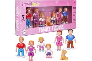 Playkidz Figurines Familiales–7 Petits Personnages Pour Jouer À La Maison De Poupée, Comprenant Les Parents, Les Frères Et Sœurs Et L'animal De Compagnie – Accessoires De Maison De Poupée Pour Enfants