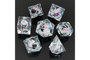 ORUZA 7 PCS Liquid Core Polyhedral DND Dice, Resin Sharp Edge Cat Dice Set for D&D Dungeons and Dragons RPG MTG Table Games D20 D12 D10 D8 D6 D4 D%