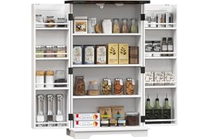 HOMCOM Kitchen Cabinet, 104cm Farmhouse Pantry Cabinet with 8 Door Shelves and 2 Adjustable Shelves, Kitchen Storage Organiser, White