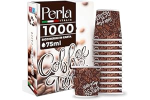 PERLA ITALIA Perla - 1000 Bicchierini Caffe Carta 75ml - Bicchieri Caffè Monouso Biodegradabili - Bicchierini da Caffè Usa e Getta Ecosostenibili per Bevande Calde