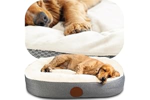 Elite Paws® UK: Luxury Orthopaedic Style Dog Bed - Dual-Layer Foam Base With Plush Cushion Top, Bolstered Sides for Head, Neck & Joint Support, Plus Zip-Off Washable Fleece Cover (Cream/Grey L)