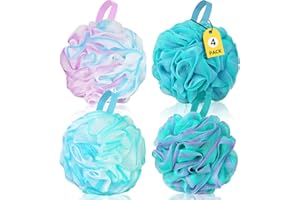 INEMZTAL Shower Puff Loofah Sponge Extra Large,Set of 4,75G/PC, Soft Body Scrubber Bath Sponge for Women and Men,Scrunchie Mesh Pouf Bathroom Sponge Skin Exfoliating