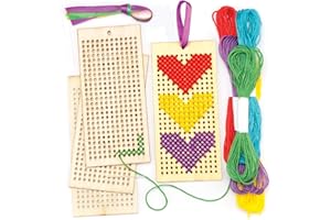 Baker Ross- Kit de punto de cruz para principiantes, juego de bordado con hilo para niños (4 unidades), Multicolor, 4 pack (AR141)