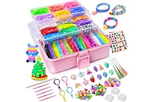 ROSHUKG 45 Colours Loom Bands Kit with 3 Layer Container, Rubber Bands Bracelet Making Kit for Boys Girls Weaving Gift(Pink)