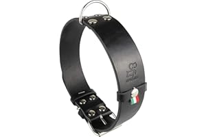 PAPUYA New Collare per Cane di Taglia Media Grande (Labrador Golden Retriver Pastore Tedesco Bulldog Amstaff Pitbull Rottweiler Cucciolo Giovane Adulto) Vera Pelle Cognac Nero (XL 51-62 H 4 cm, Nero)