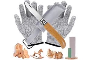 Zikenis Coltello da Intaglio per Bambini dai 6 Anni in su - Set di Alta Qualità con Manico in Legno, Pieghevole da Esterno con Guanti