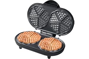 Bestron Waffle Maker, piastra per waffle doppio a forma di cuore, macchina per waffle con antiaderente & indicatoro luminso, collezione Sweet Dreams, 1200 watt, colore: Nero Opaco