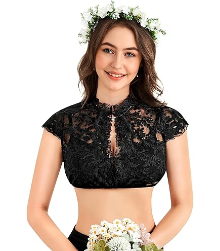 Dirndlbluse Damen Mit Spitze - Kurzarm Flügelärmel Für Oktoberfest & Trachtenfest