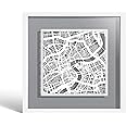 O3 DESIGN STUDIO Shanghai Paper Cut Map framed, White map, White frame, 9x9 inches, Gift Boxed, 4 background color, self-changing, Paper Art