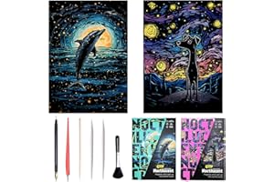 Georgie Porgy Papel de Rascar para Niños Kits de Manualidades y Manualidades Arcoiris A3 Scratch Art para Regalo de Cumpleaños de Navidad (A3-Noctilucente Delfín+Perro)