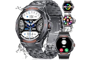 ESFOE Reloj Inteligente Hombre Militar 1.43'' AMOLED,IP68 400mAh 100+ Modos Deportivos/SpO2/Pulsómetro/Pulsera Ritmo Cardíaco Monitor Digital Actividad Fitness Tracker Smartwatch con Llamadas iOS Android