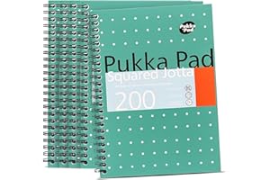 DLM Direct Pukka Pad A5 Squared Jotta Book 200 Pages Wirebound Notebook with 5mm Squares, 80GSM Paper with Perforated Edges for School Office & Journaling (Pack of 5)