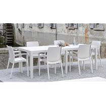 Salon Extérieur Sanremo - Table Et 4 Bancs Pic Nic - Style Italien - Blanc - Idéal Jardin Ou Terrasse