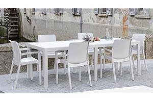 Dmora - Tavolo da esterno Roma, Ripiano rettangolare allungabile da pranzo, Tavolo da giardino estensibile effetto rattan, 100% Made in Italy, 150/220x90h72 cm, Bianco