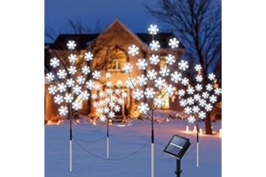 NINONLY Luci Natale Solari Esterno, 4 Pezzi 80 LED Lampade Solari da Giardino con Telecomando, 8 Modalità Luce Solare Fiocchi di Neve, Decorazioni Natalizie per Natale Patio Cortile Giardino