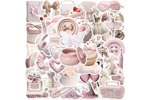 PNGIF Rosa Sticker Set 50 Stück, Wasserfeste Girlie-Stil Aufkleber für Laptop MacBook Fahrrad Snowboard Koffer Scrapbook Skateboard Kawaii Sticker für Mädchen und Frauen