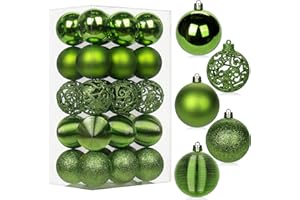‎HOLLYONE 6CM Weihnachtskugeln Ornamente Glitze, 30 PCS bruchsicher Weihnachten Kugeln, Kunststoff Weihnachten Kugeln, Hängen Christbaumkugel Grün fur Weihnachtsbaum Neujahr Ornamente