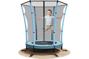 JUMMICO Mini Toddler Trampoline 4.5FT with Safety Net Enclosure | Indoor Outdoor Trampoline Kids Equipped With Anti-Slip Suction Cups And L-Shaped Feet Up to 50kg