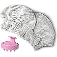 KASTWAVE Hair Towel Cap, Microfiber Hair Towel Microfiber Soft Absorbent Quick Drying Cap for Curly Thick Hair, with Hair Shampoo Brush Scalp Massager for Women Girls-Set of 3 pcs