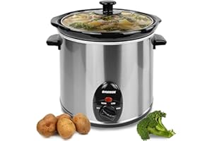 ‎SYNTROX GERMANY Syntrox 3,0 l Slow Cooker | Schmortopf | Schongarer | Multikocher Delira, Edelstahl, Warmhaltefunktion, Keramik Servierschüssel, rutschsichere Standfüße, Spülmaschinengeeignet