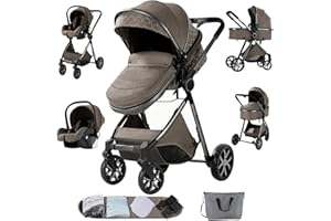 Prokoke Poussette 3 en 1, Poussette avec Réversible Deux Façons de Pousser, Pousette 3 en 1 avec Alliage d'aluminium à Cadre, Poussette Canne avec Conception Pliable en Un Clic (225 Chocolate)