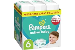 Pampers 128 pañales para bebés, tamaño 6 (13-18 kg), paquete mensual, protección contra fugas durante todo el día