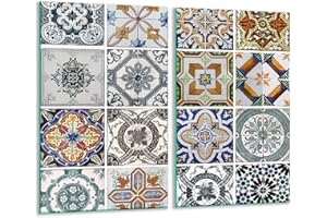 TMK ARTDEKO TMK - Piastra di copertura per piano cottura in vetroceramica 2 x 30 x 52 cm 2 pezzi induzione universale per piani cottura protezione antispruzzo tagliere in vetro temperato come decorazione Mosaico