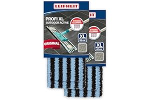Leifheit Lot de 2 housses Profi XL outdoor active, housse de rechange microfibres à double fibre spéciale pour balai à plat Profi XL, idéale pour décrocher et absorber la saleté des sols extérieurs