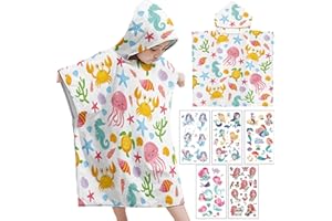 DKDDSSS Ręczniki z kapturem dla dzieci, ręcznik plażowy z mikrofibry, ponczo dla dzieci, ręcznik z kapturem, dla dziewcząt, chłopców, do kąpieli, na plażę, meduzy