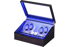 ANWBROAD Girador de Relojes Automáticos 4 Rotadores y 6 Compartimentos con Motor Mabuchi Súper Silencioso Girador de Relojes con Retroiluminación LED Pintura de Piano con 4 Modos USB JWW002E