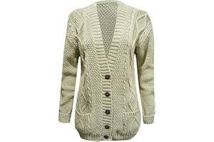 PURPLE HANGER New Womens Everyday Long Sleeve Button Top Ladies Chunky Aran Cable Knit Grandad Cardigan