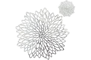 MI CASA Placemats and Coaster Set of 4, Silver Round Table Placemats Dining Table Mats Heat Resistant Anti-slip and Washable Place Mats for Christmas, Wedding, Dinner Parties, Restaurant, Hotel