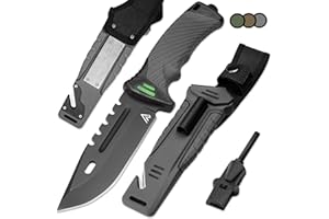 naifu® - The Hunter X Outdoor Messer Jagdmesser 12 CM - mit Kydex Holster - Bushcraft Messer - Perfektes - Feuerstarter und Schleifstein enthalten