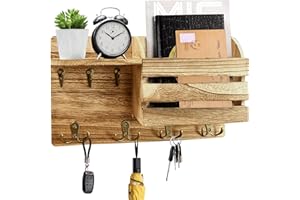 Wenosda Schlüsselbrett Holz mit Ablage & 7 Haken - Schlüsselhalter Holz Wand - Schlüsselboard Modern Organizer für Flur, Wohnzimmer, Küche, Schlafzimmer