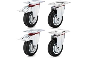 HD BRICO Set da 4 Ruote 125 mm (2 Girevoli + 2 con Freno) - Ruotelle pivontanti per mobili,4 Ruote Carico 400 kg - Ruote girevoli per uso interno ed esterno - Rotelle piroettanti