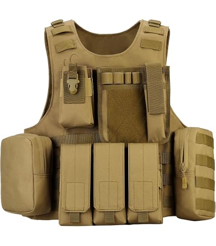 MGFLASHFORCE Taktische Airsoft Weste – 500D Nylon, Molle-System, Verstellbar (70-132 Cm), Mit 2 Frontplatten