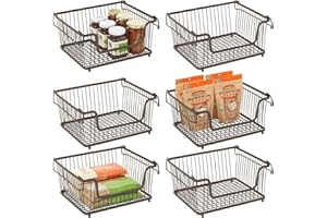 mDesign Comodo organizer cucina con manici di grandi dimensioni – Moderno cestino portaoggetti in metallo – Capiente contenitore cucina impilabile – Set da 6 – bronzo