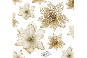 Homewit 24/30 Stück Weihnachten Glitzer künstliche Weihnachtsstern Weihnachtsblumen Kunstblume mit Clips Weihnachtsbaum Deko, Weihnachtsschmuck Weihnachtsdeko Ornamente für Weihnachtskränze, Girlande