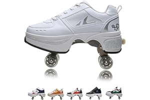 PLMOKN Rollschuhe mädchen Quad Roller Skates Damen Skate Roller ，2-in-1- Skate Schuhe Sportschuhe multifunktionale Deformation Schuhe für mädchen unsichtbare Schuhe fersenroller Kinder
