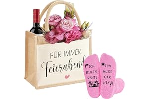 YYSWSAKY Renteneintritt Geschenk Frau Enthalten Socken Lustige Jutebeutel Ruhestand Geschenk für Frauen Rentner Geschenk Frau für Immer Feierabend