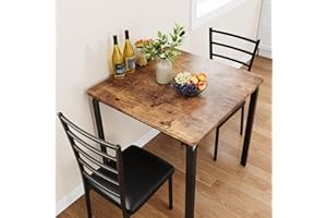 Salutmeuble 3-teiliges Küchentisch-Set, Tisch und Stühle für 2, quadratischer Esstisch aus Metall und Holz mit 2 gepolsterten Stühlen, Esstisch für kleine Räume (Braun+schwarz 2)
