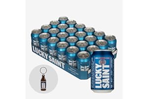 LUCKY SAINT Alcohol Free Beer - Unfiltered Lager, Case of 24 x 330ml, 0.5% Cans with Keyring | Vegan, 53 Calories Per Lager