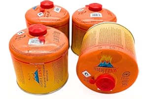 SMH LINE® Lot de 4 cartouches à visser butane de 500 g - Filetage universel 7/16 - Cartouches de gaz à valve EN 417 - Avec filetage - Pour brûleur Bunsen - Mélange de propane - Réchaud de camping -