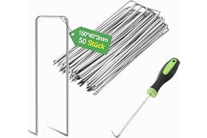 Graxury 50 Stück 15cm Ø 3mm Schwere Gartennägel Stahlpfähle - Verzinkte Stahlklammern zur Sicherung von Unkrautvlies, Netzen und Rohren mit 1 Hacken