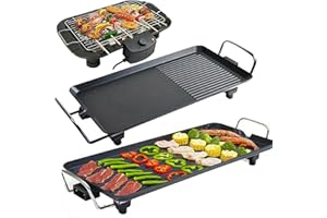 JUPITOR Teppanyaki Non-Stick Barbecue Grill - Electric, Smokeless, Adjustable Temperature Control, Large 48x27cm - Indoor/Outdoor Portability