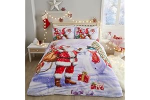 Fusion - Santa in the Snow Duvet Cover - Double Bedding Size (200 x 200cm) - 2x Pillowcases Included - Easy Care Father Christmas & Snowman Duvet Cover - Traditional Christmas Bedding