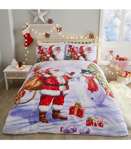 PQCXXA Copripiumino Natalizio, Set di biancheria da letto per bambini, motivo Babbo Natale e alce, copripiumino con chiusura lampo e 2 federe 50 x 75